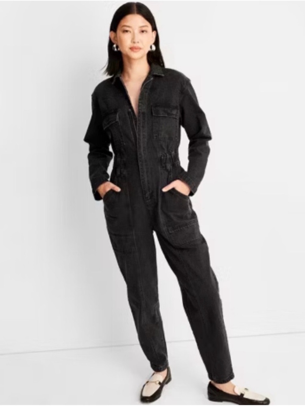 Black Denim Utility Jumpsuit | Cinched Waist | Size 8 | Worn Once